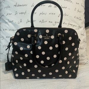 Kate Spade Black and White Polka Dot Satchel With Shoulder Strap & Canada Charms